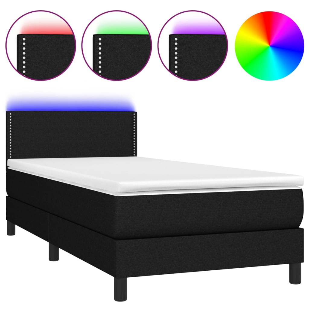 Letto a Molle con Materasso e LED Nero 100x200 cm in Tessuto - homemem39