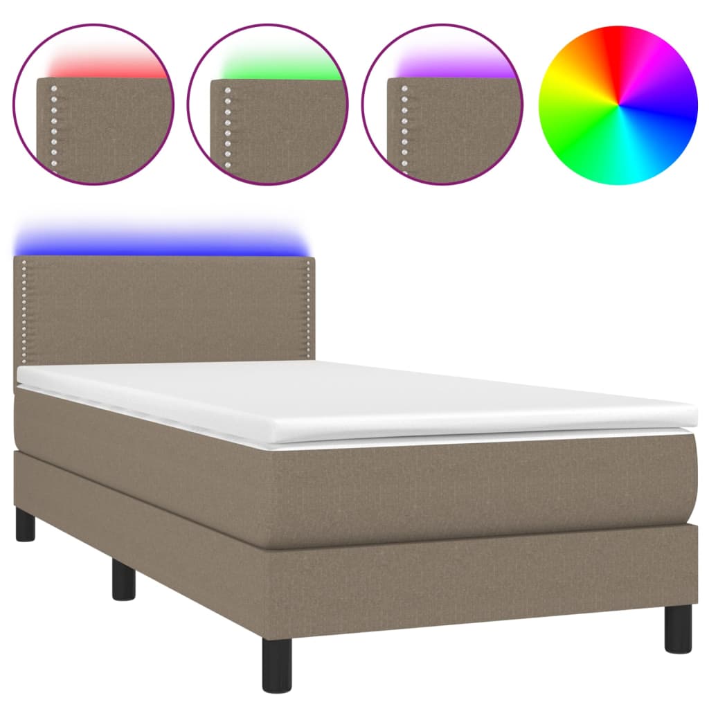 Letto a Molle con Materasso e LED Tortora 100x200cm in Tessuto - homemem39