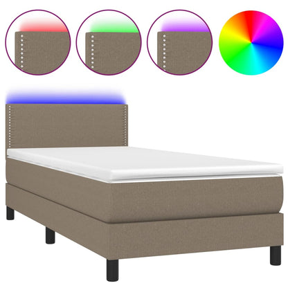 Letto a Molle con Materasso e LED Tortora 100x200cm in Tessuto - homemem39