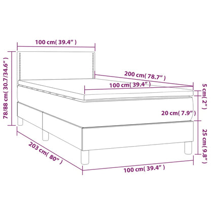 Letto a Molle con Materasso e LED Tortora 100x200cm in Tessuto - homemem39