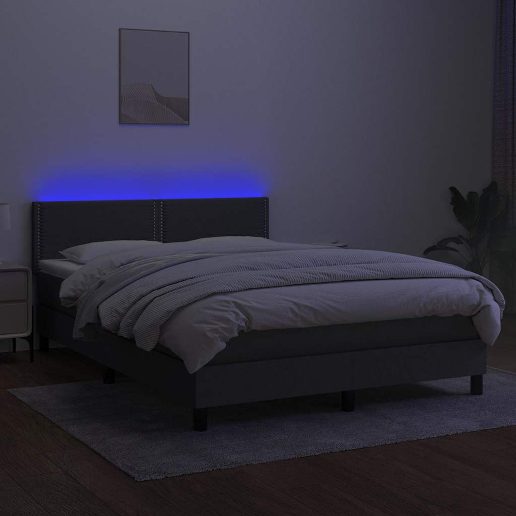 Letto a Molle Materasso e LED Grigio Scuro 140x190cm in Tessuto