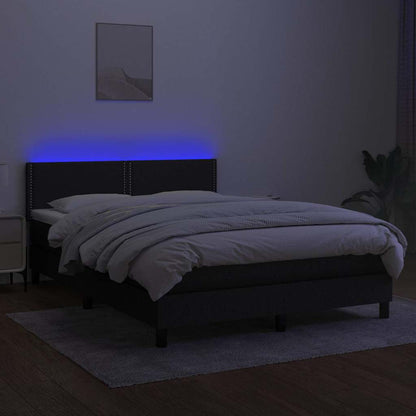 Letto a Molle con Materasso e LED Nero 140x190 cm in Tessuto