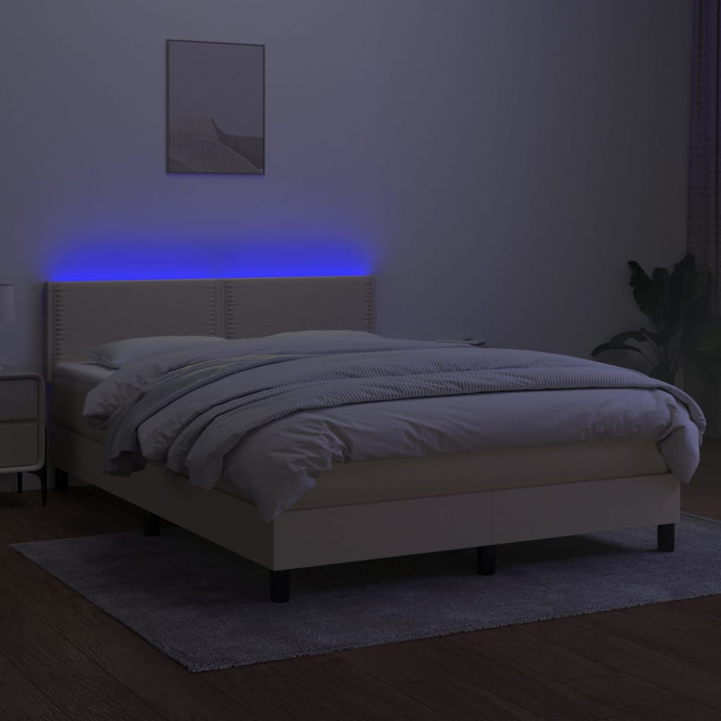 Letto a Molle con Materasso e LED Crema 140x200 cm in Tessuto