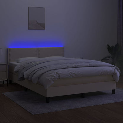 Letto a Molle con Materasso e LED Crema 140x200 cm in Tessuto