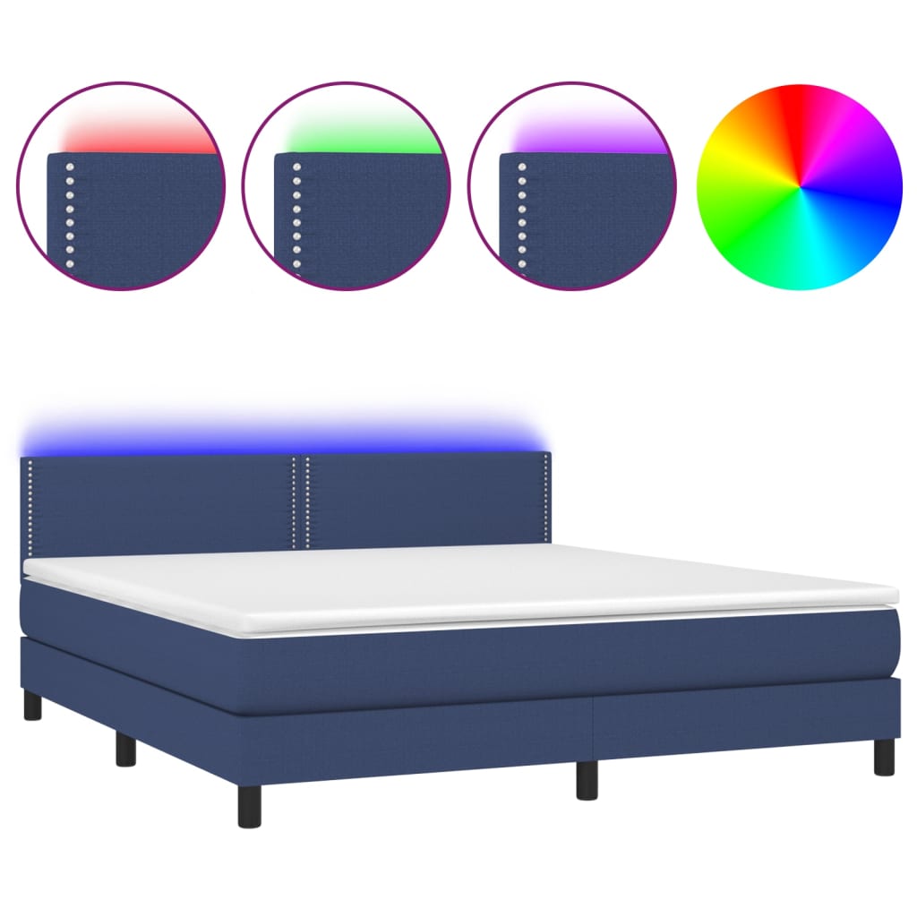 Letto a Molle con Materasso e LED Blu 160x200 cm in Tessuto - homemem39