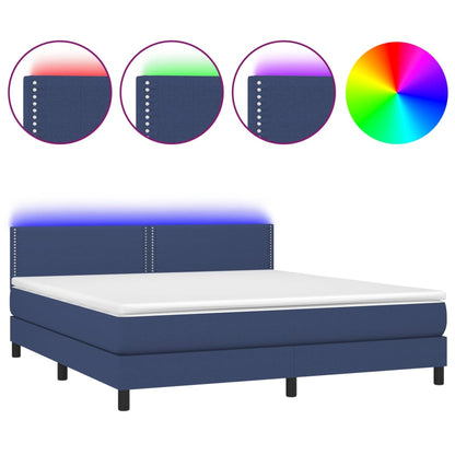 Letto a Molle con Materasso e LED Blu 160x200 cm in Tessuto - homemem39