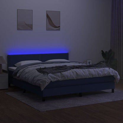 Letto a Molle con Materasso e LED Blu 160x200 cm in Tessuto - homemem39