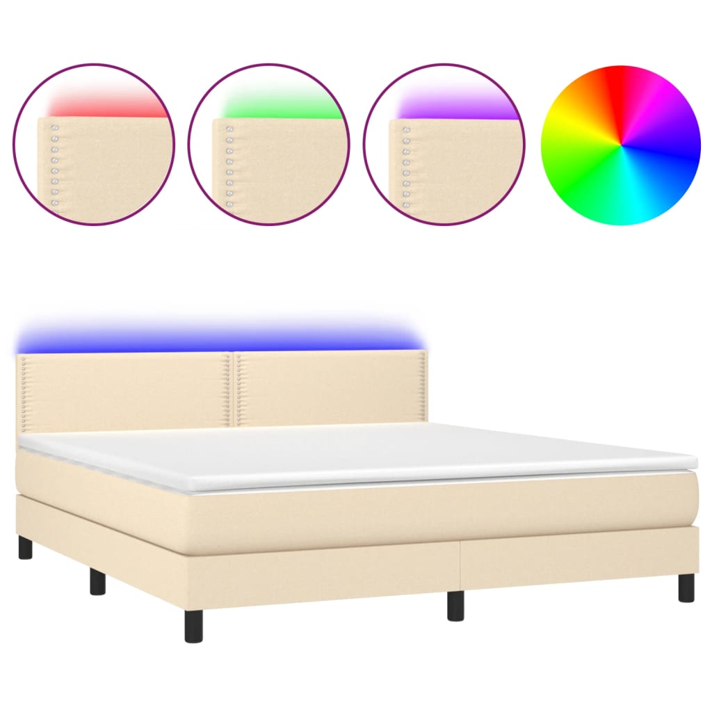 Letto a Molle con Materasso e LED Crema 180x200 cm in Tessuto - homemem39