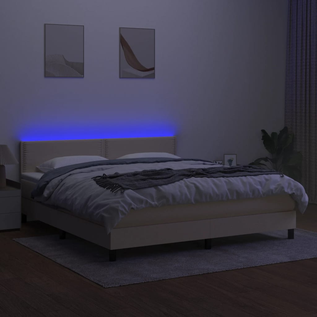 Letto a Molle con Materasso e LED Crema 180x200 cm in Tessuto - homemem39