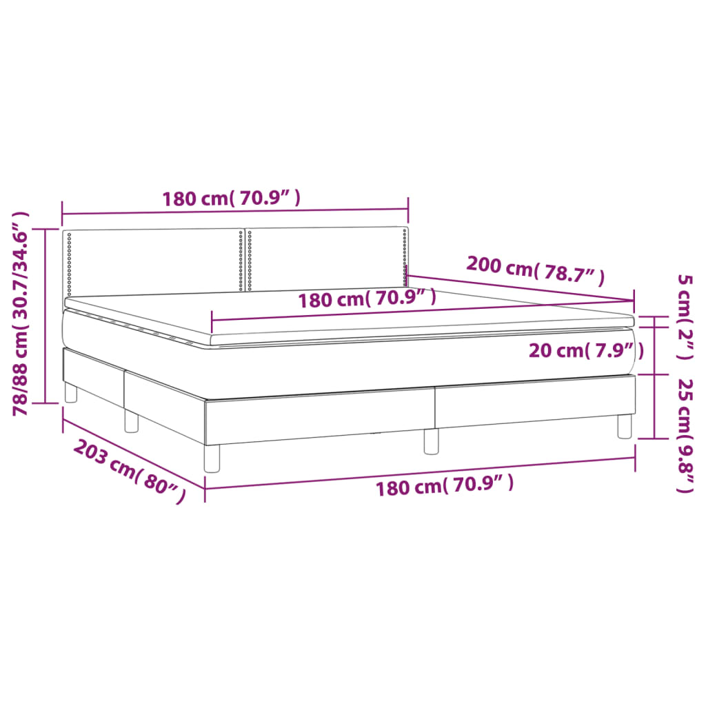 Letto a Molle con Materasso e LED Crema 180x200 cm in Tessuto - homemem39