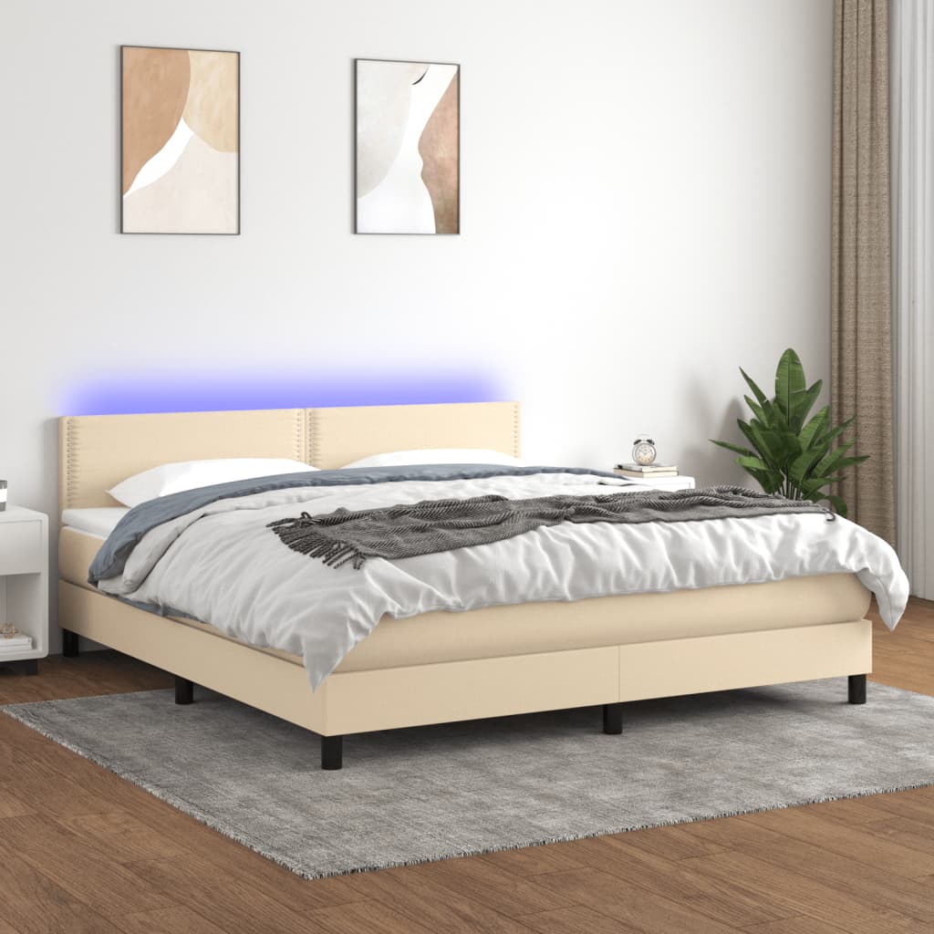 Letto a Molle con Materasso e LED Crema 180x200 cm in Tessuto - homemem39