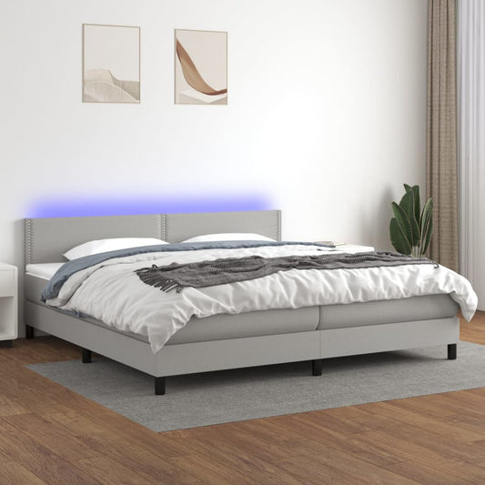 Letto a Molle Materasso e LED Grigio Chiaro 200x200 cm Tessuto - homemem39