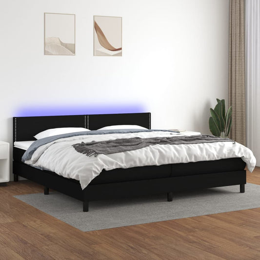 Letto a Molle Materasso e LED Nero 200x200cm in Tessuto - homemem39