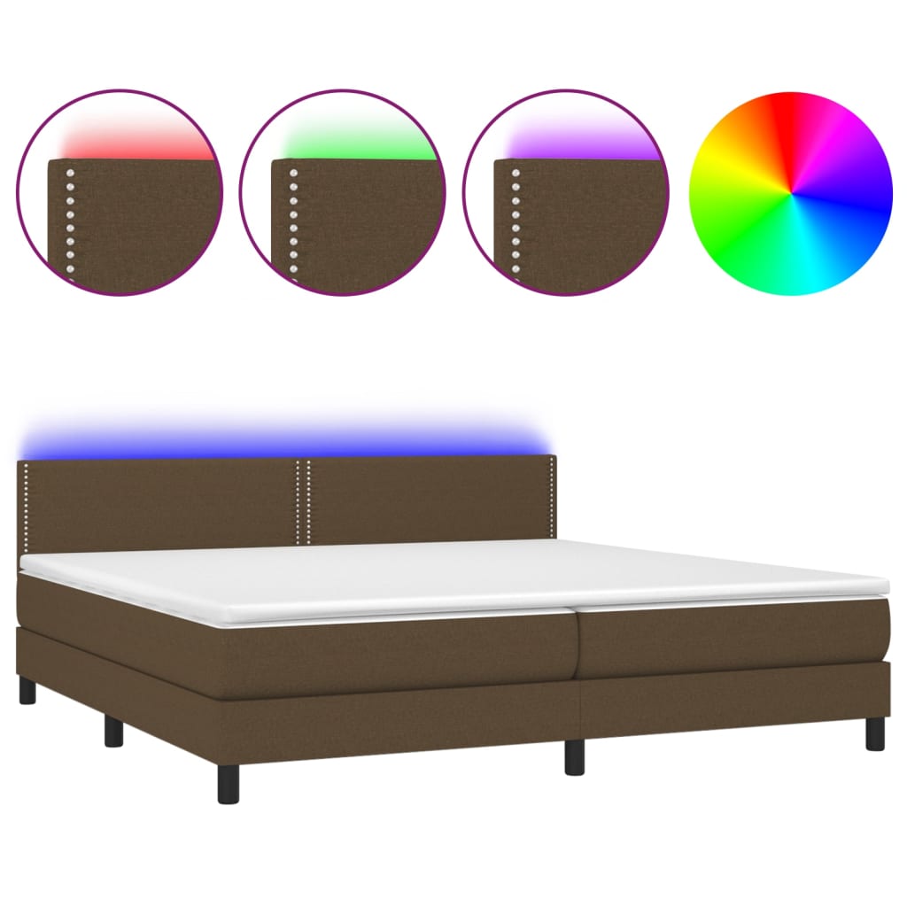 Letto a Molle Materasso e LED Marronescuro 200x200cm in Tessuto - homemem39