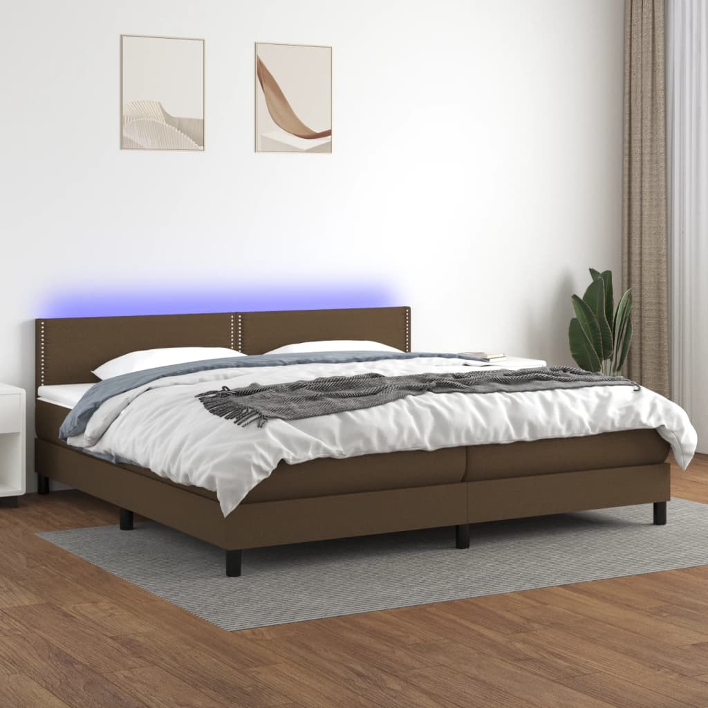 Letto a Molle Materasso e LED Marronescuro 200x200cm in Tessuto - homemem39