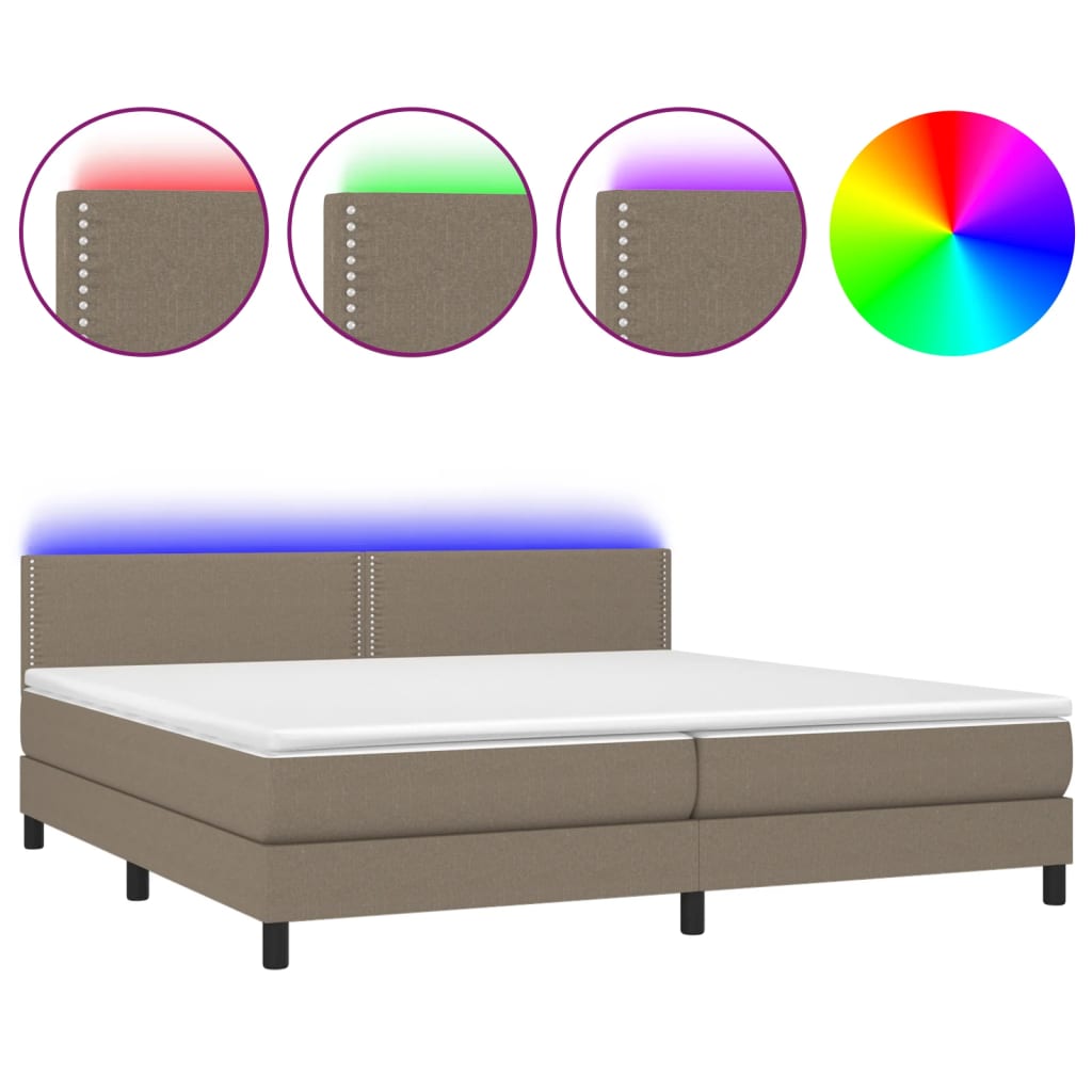 Letto a Molle Materasso e LED tortora 200x200cm in Tessuto - homemem39