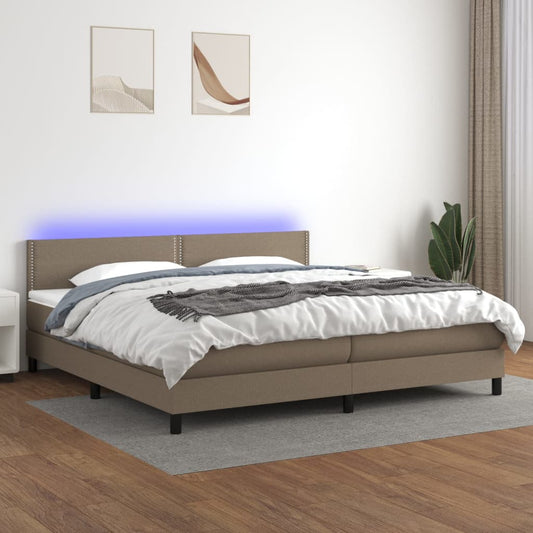 Letto a Molle Materasso e LED tortora 200x200cm in Tessuto - homemem39