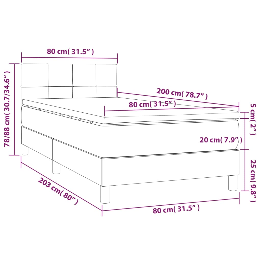 Letto a Molle Materasso e LED Marrone Scuro 80x200cm in Tessuto - homemem39