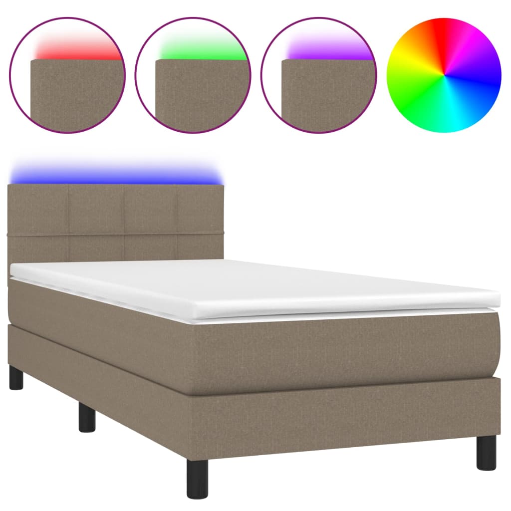 Letto a Molle con Materasso e LED Tortora 80x200 cm in Tessuto - homemem39