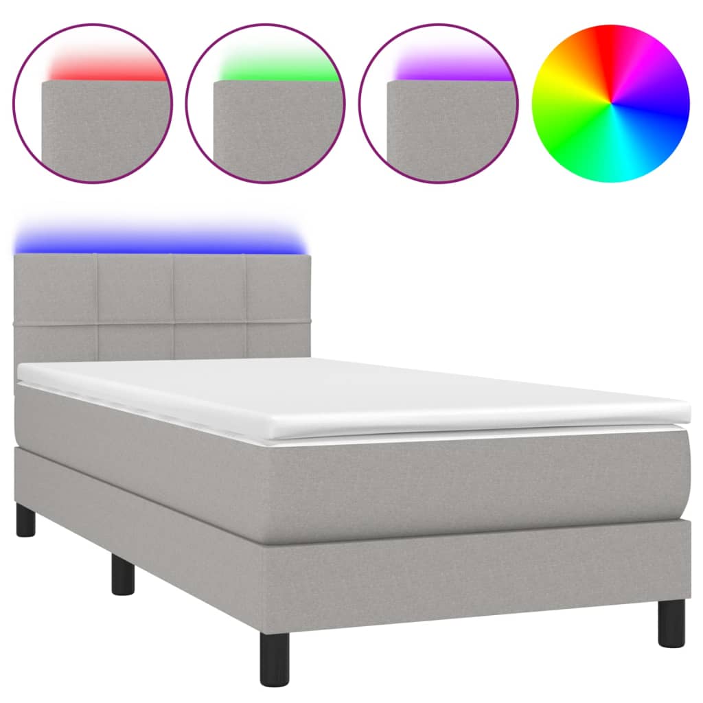 Letto a Molle Materasso e LED Grigio Chiaro 90x190 cm Tessuto - homemem39