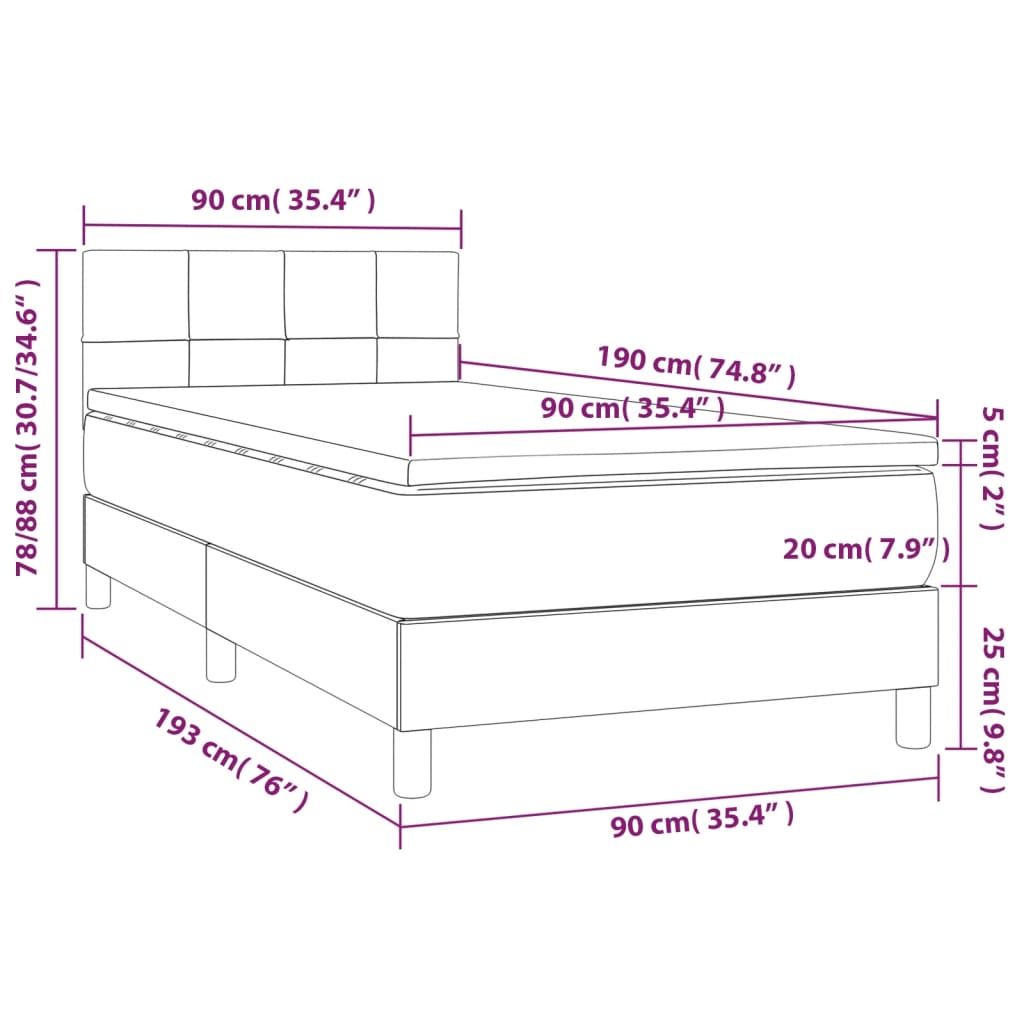 Letto a Molle con Materasso e LED Nero 90x190 cm in Tessuto - homemem39