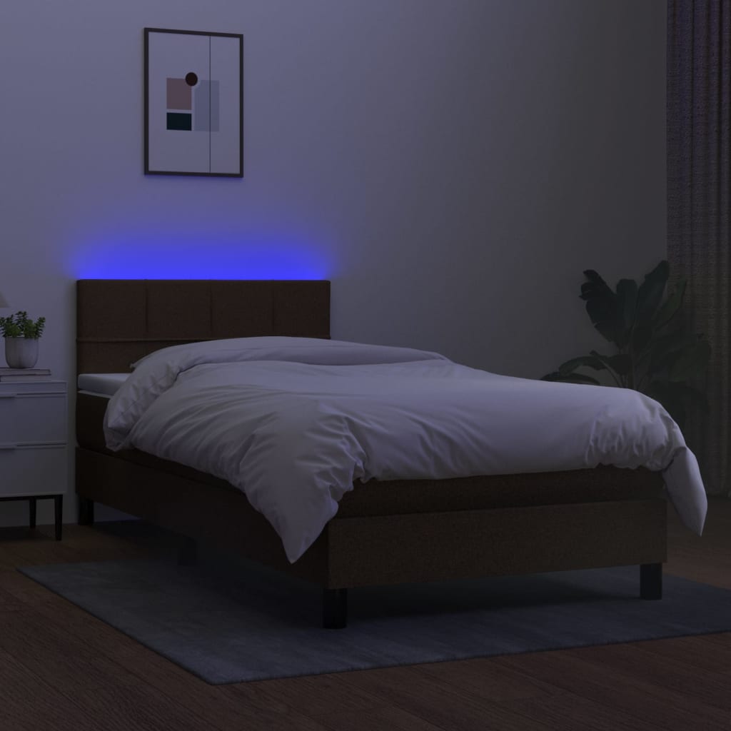 Letto a Molle Materasso e LED Marrone Scuro 90x190cm in Tessuto - homemem39