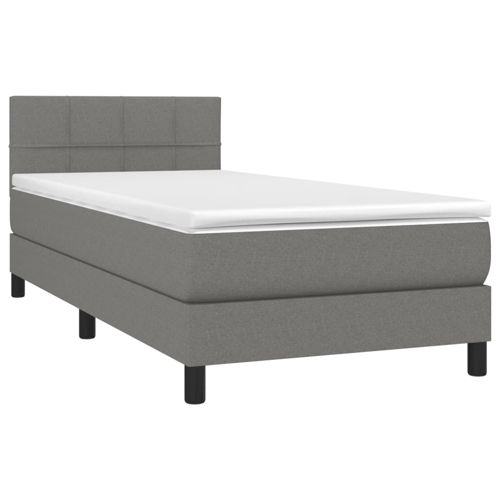 Letto a Molle Materasso e LED Grigio Scuro 90x200 cm in Tessuto