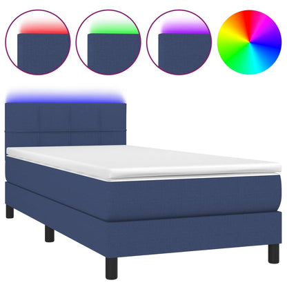 Letto a Molle con Materasso e LED Blu 90x200 cm in Tessuto