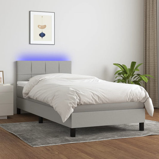 Letto a Molle Materasso e LED Grigio Chiaro 100x200 cm Tessuto - homemem39