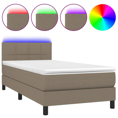 Letto a Molle con Materasso e LED Tortora 100x200cm in Tessuto - homemem39