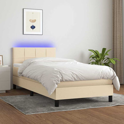 Letto a Molle con Materasso e LED Crema 100x200cm in Tessuto
