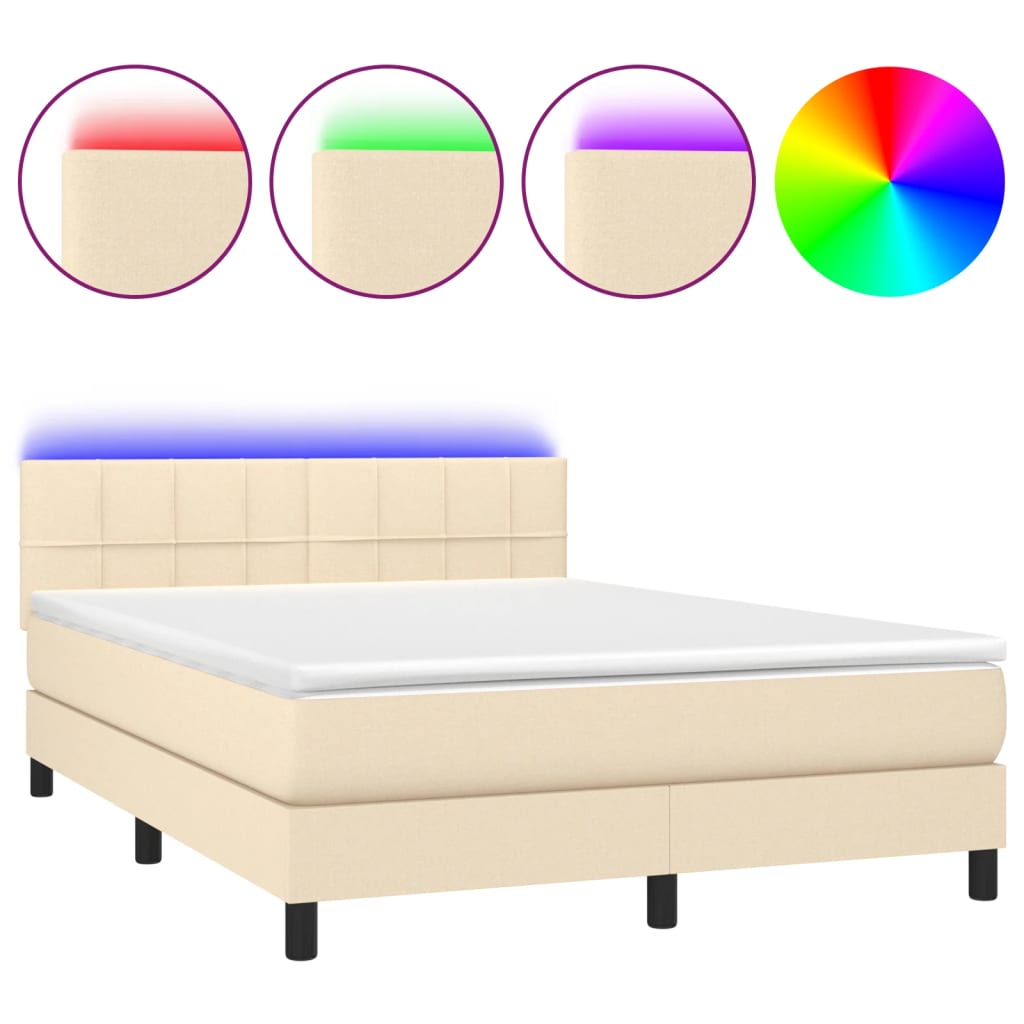 Letto a Molle con Materasso e LED Crema 140x190 cm in Tessuto | homemem39
