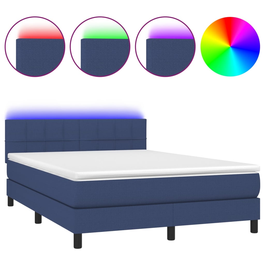 Letto a Molle con Materasso e LED Blu 140x200 cm in Tessuto - homemem39