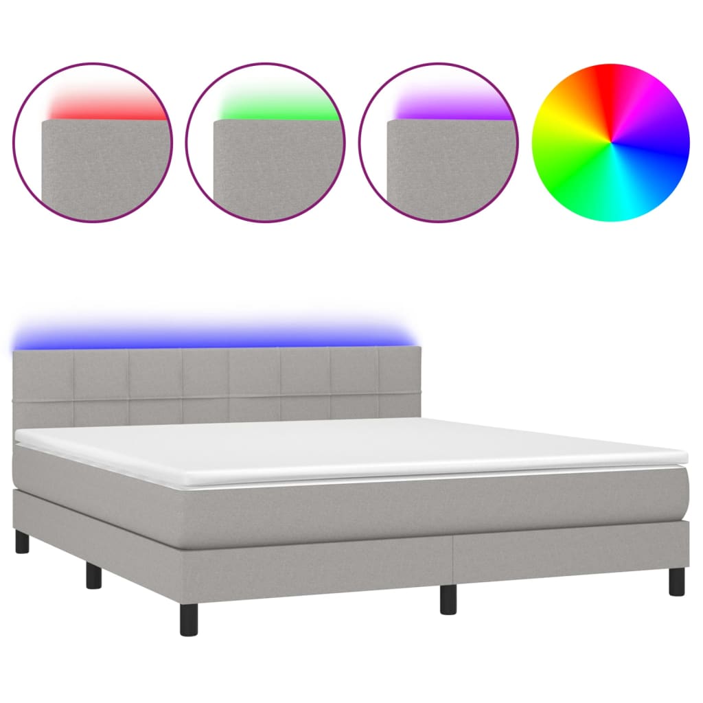 Letto a Molle Materasso e LED Grigio Chiaro 160x200 cm Tessuto - homemem39