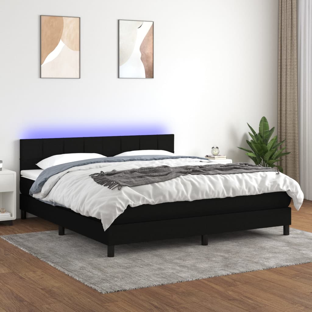 Letto a Molle con Materasso e LED Nero 160x200 cm in Tessuto | homemem39