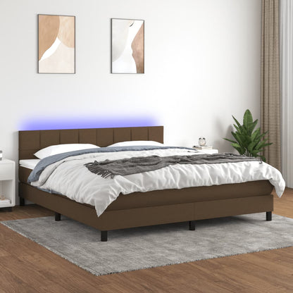 Letto a Molle Materasso e LED Marrone Scuro 160x200 cm Tessuto - homemem39