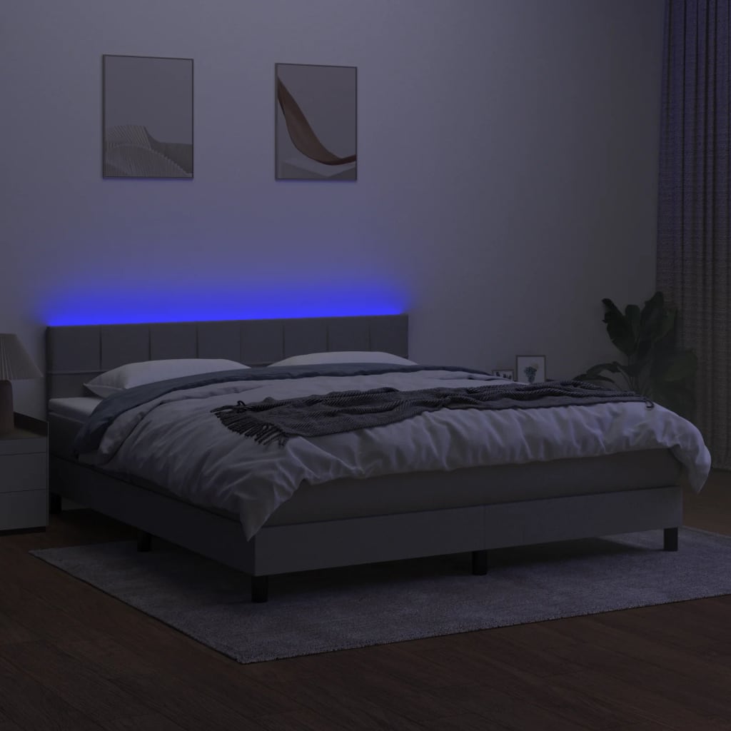 Letto a Molle Materasso e LED Grigio Chiaro 180x200 cm Tessuto - homemem39