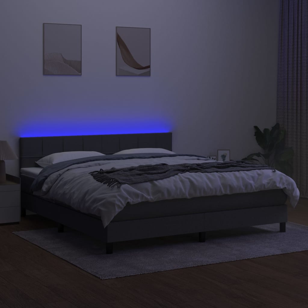 Letto a Molle Materasso e LED Grigio Scuro 180x200cm in Tessuto - homemem39