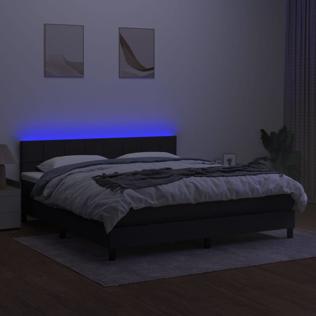 Letto a Molle con Materasso e LED Nero 180x200cm in Tessuto - homemem39