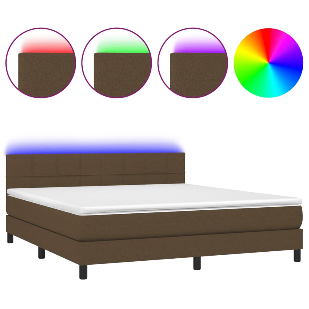 Letto a Molle Materasso e LED MarroneScuro 180x200cm in Tessuto | homemem39