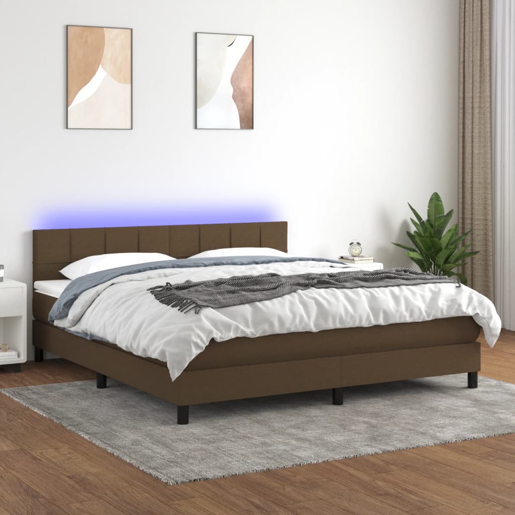 Letto a Molle Materasso e LED MarroneScuro 180x200cm in Tessuto | homemem39