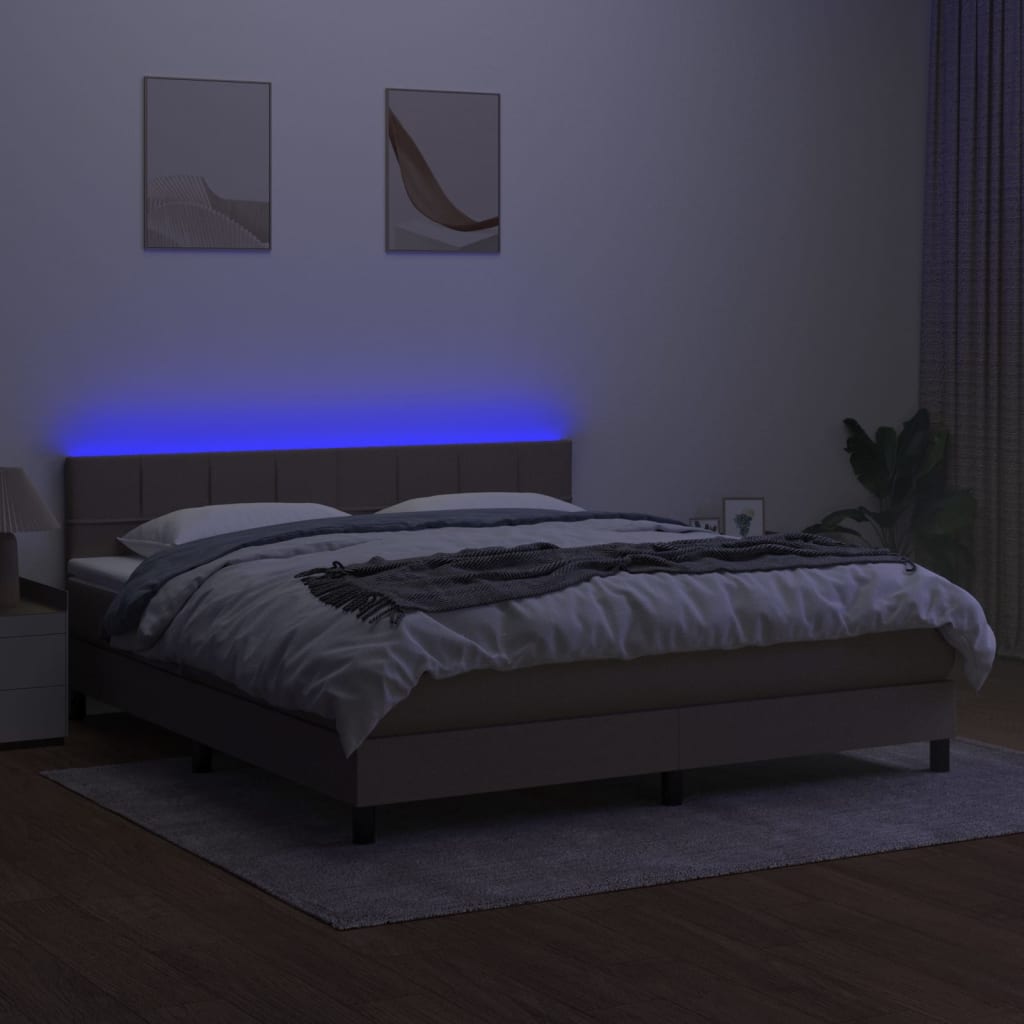 Letto a Molle con Materasso e LED Tortora 180x200 cm in Tessuto