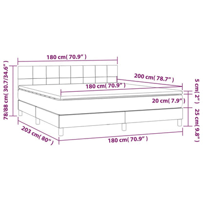 Letto a Molle con Materasso e LED Tortora 180x200 cm in Tessuto