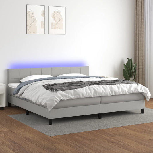 Letto a Molle Materasso e LED Grigio Chiaro 200x200 cm Tessuto - homemem39