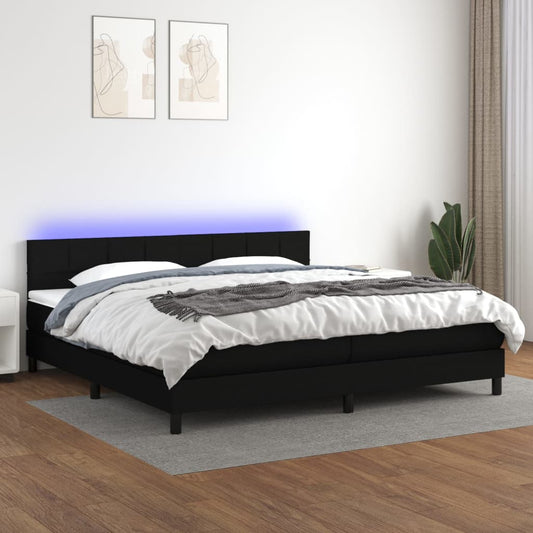 Letto a Molle Materasso e LED Nero 200x200cm in Tessuto - homemem39