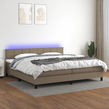 Letto a Molle Materasso e LED tortora 200x200cm in Tessuto - homemem39