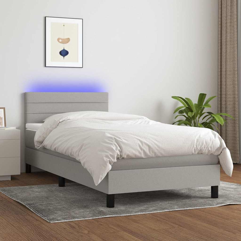 Letto a Molle Materasso e LED Grigio Chiaro 80x200 cm Tessuto