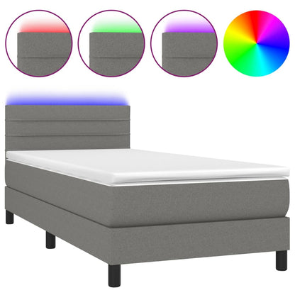 Letto a Molle Materasso e LED Grigio Scuro 90x190 cm in Tessuto - homemem39