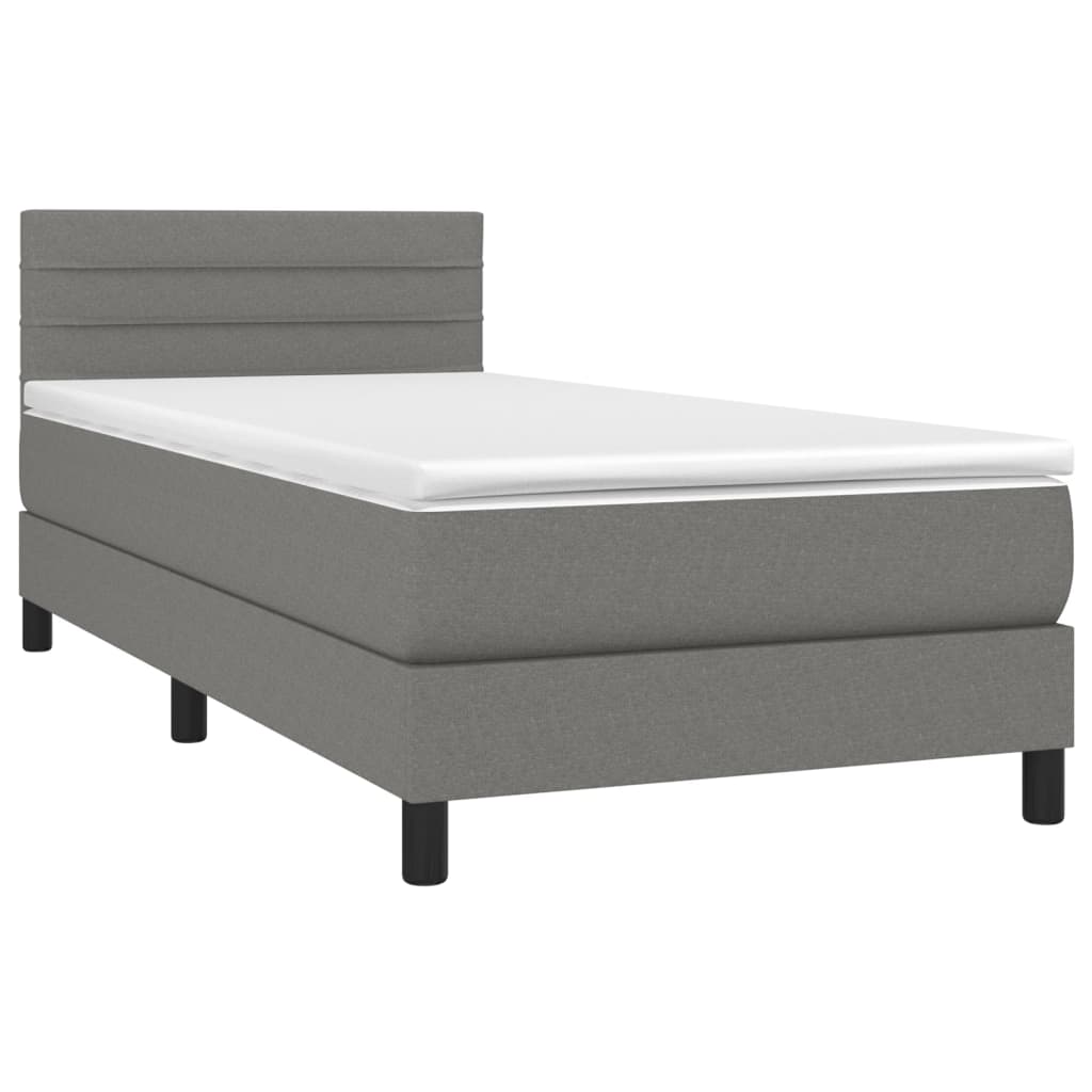 Letto a Molle Materasso e LED Grigio Scuro 90x190 cm in Tessuto - homemem39