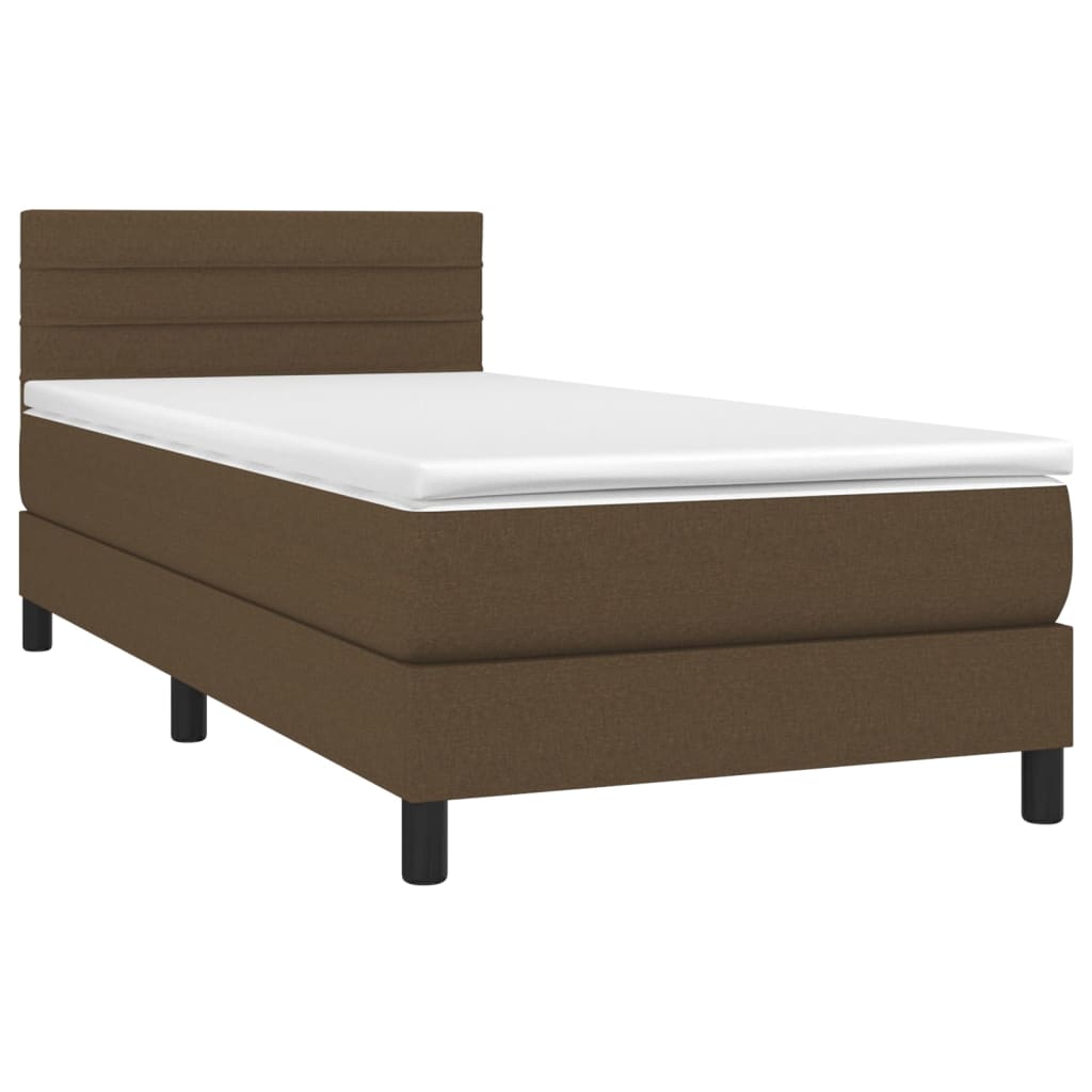 Letto a Molle Materasso e LED Marrone Scuro 90x190cm in Tessuto - homemem39